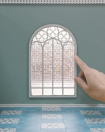 iLAND 1/12 Scale Accessories of Dollhouse Window, Wooden DIY Dollhouse Building Supplies, Complete Miniature Window Kit w/Wooden Frame & Grid Pattern