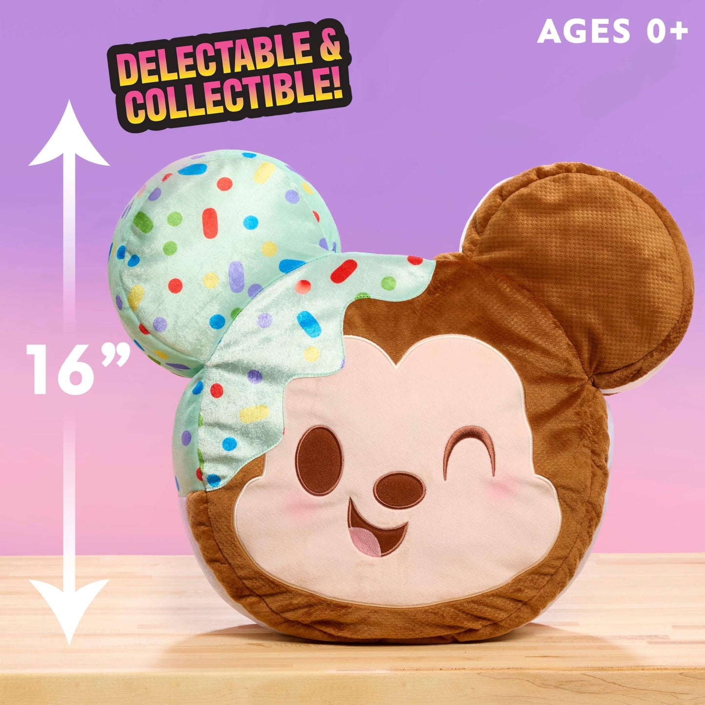 Disney Munchlings Squeeze-A-Munch XL Scented Mint Dipped Ice Cream Sandwich Mickey Mouse 16-inch Plush, Kids Toys for Ages 0+ by Just Play