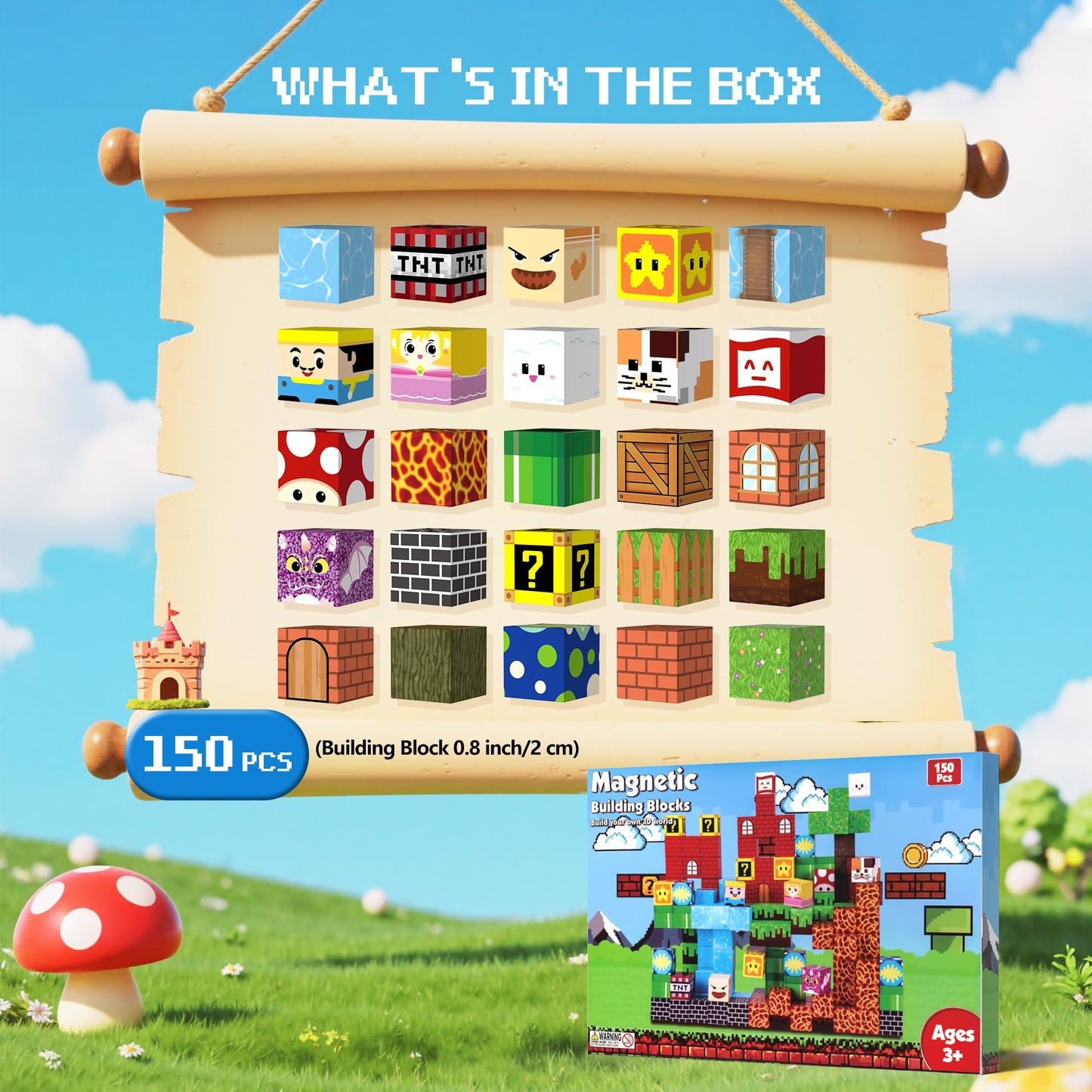 Innovakids Magnetic Blocks - 150 PCS Magnets Game-Based Building Block for Ages 3,4,5,6,7,8,9,10,11 Kids Birthday Toy Sets Present, Stacking Cubes