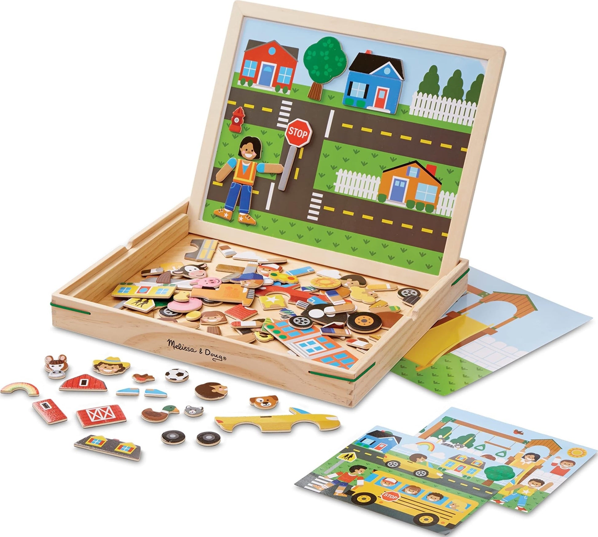 Melissa & Doug Wooden Magnetic Matching Picture Game with 119 Magnets and Scene Cards Magnetic Book Scenes for Kids Ages 3+