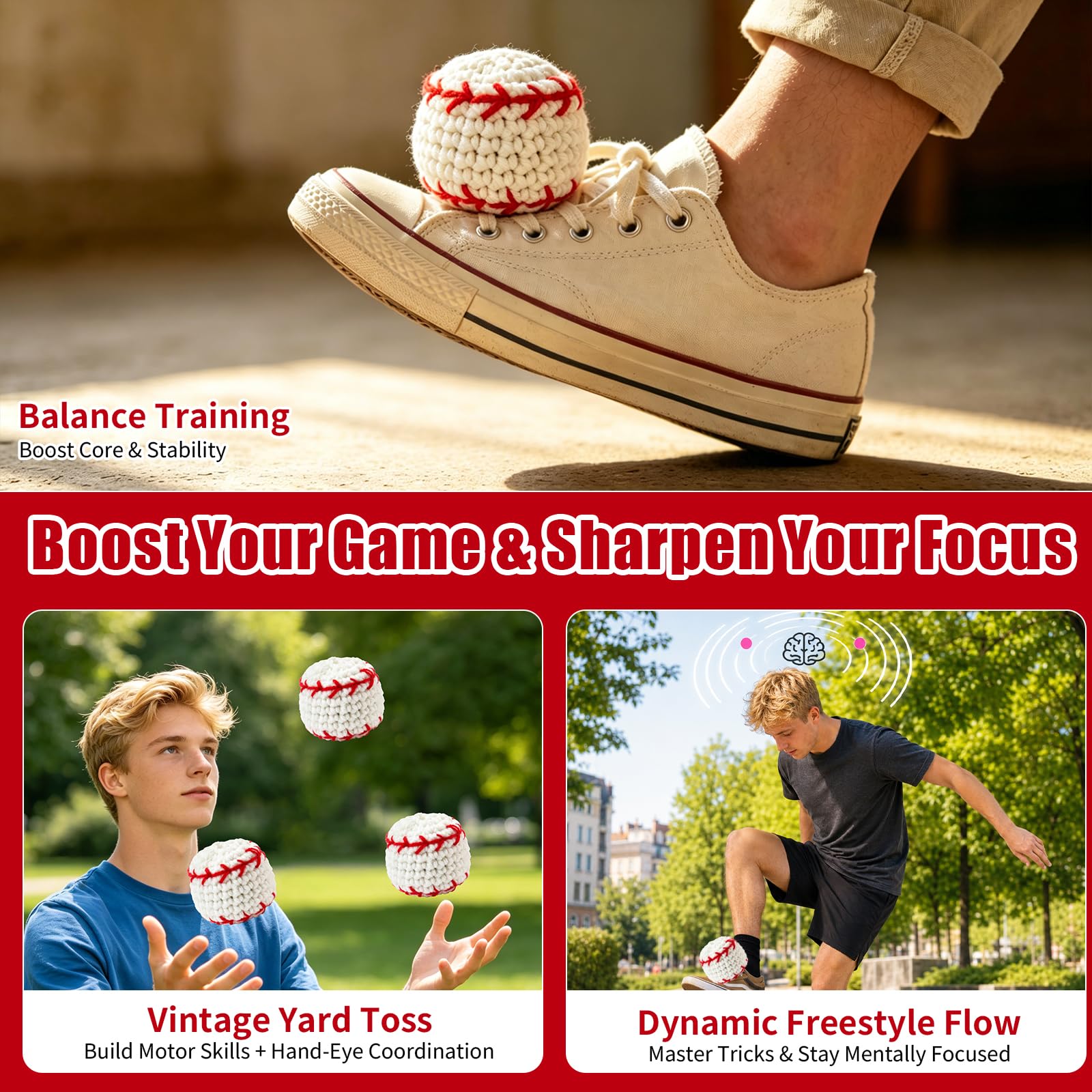 3PCS Baseball Footbag Sack, Ceramsite Beads Filling Original Footbag