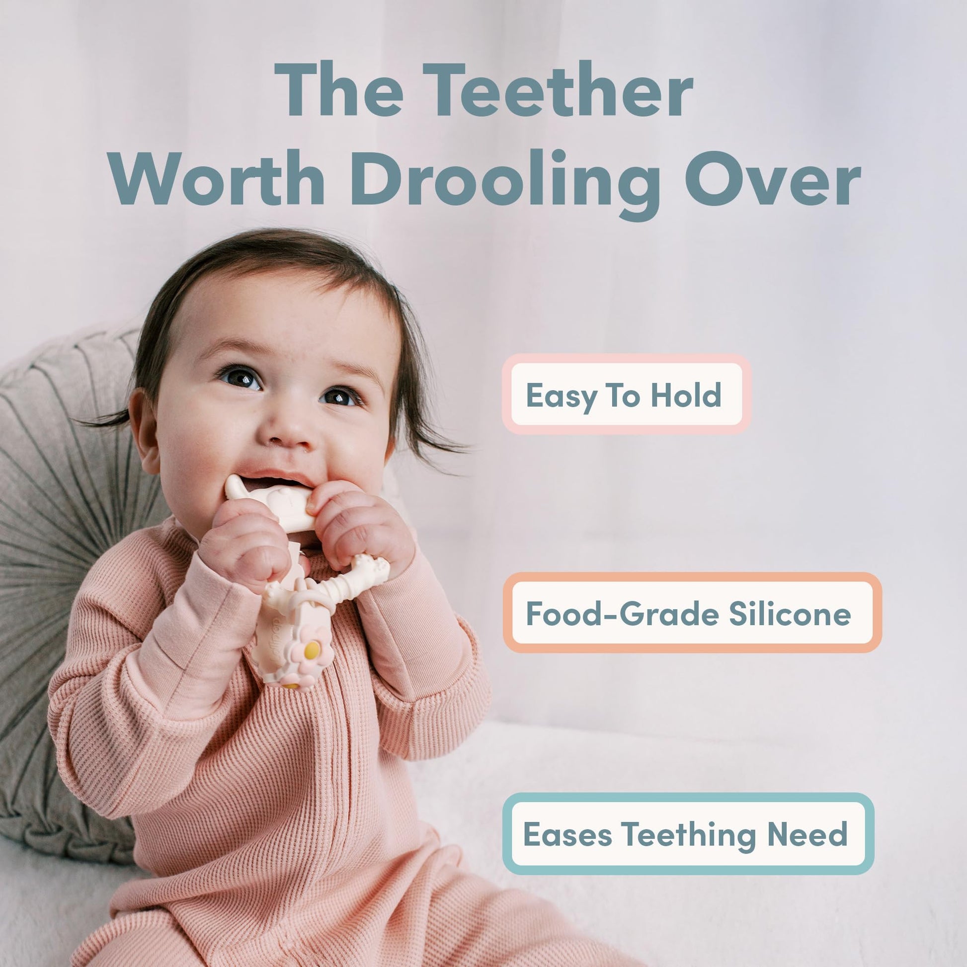 Loulou Lollipop Wild Silicone Teether for Babies 4 Months and Up, Textured Teething Ring for Sore Gums, BPA-Free Food-Grade Silicone, Easy-Grip Open