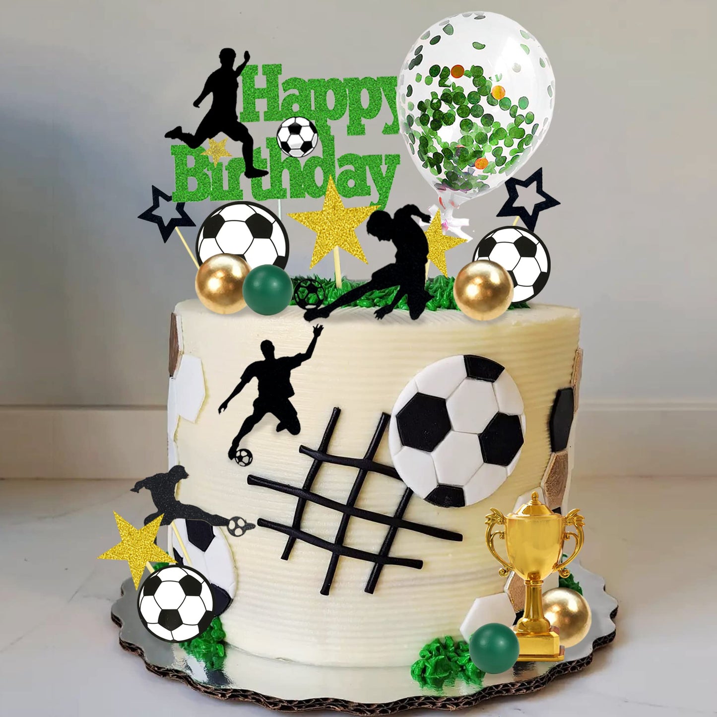 31 PCS Soccer Cake Topper Soccer Ball Player Cake Decorations for Soccer Football Theme Birthday (Black)