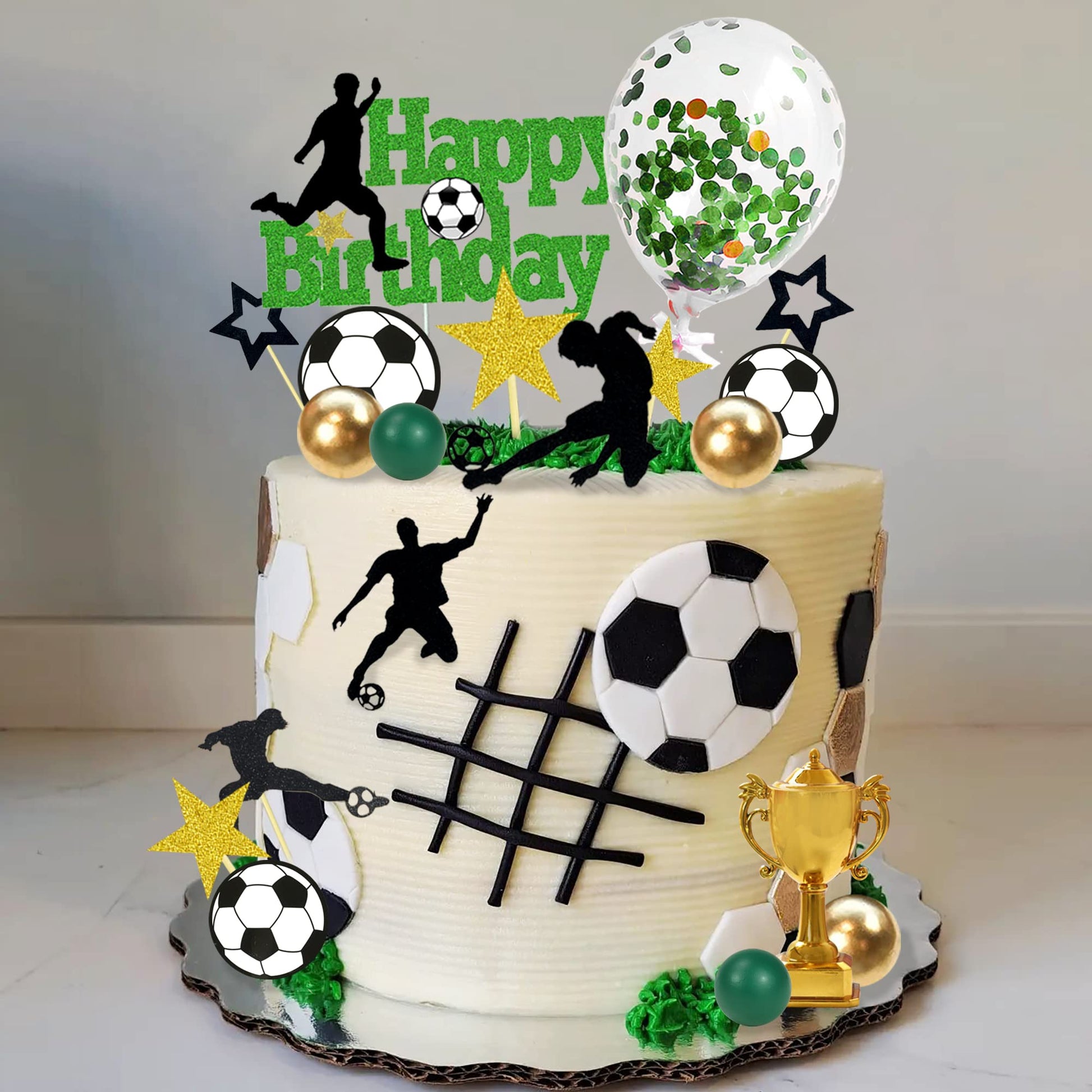 31 PCS Soccer Cake Topper Soccer Ball Player Cake Decorations for Soccer Football Theme Birthday (Black)