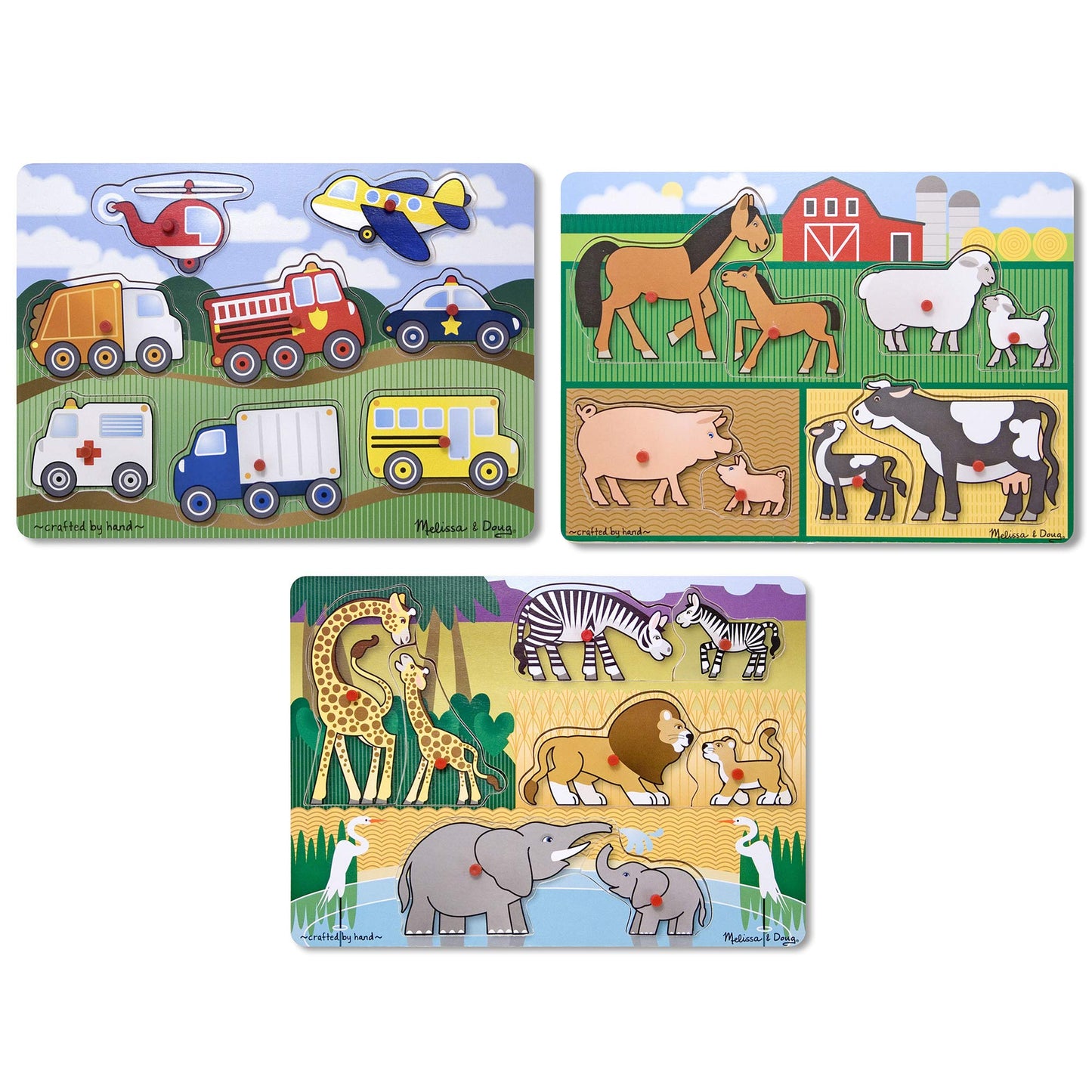 Peg Puzzle Bundle - Farm, Vehicles and Safari