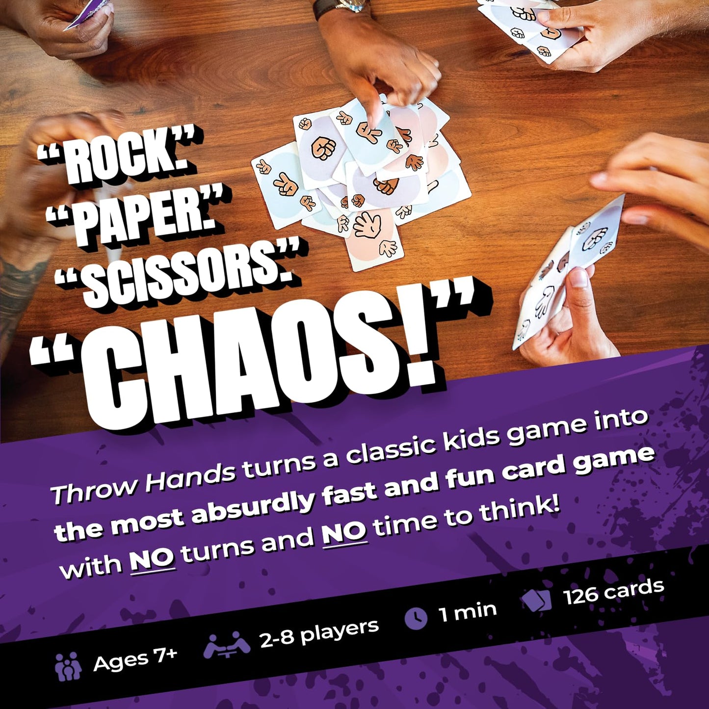 Throw Hands Rock Paper Scissors Card Game - The Absurdly Fast and Chaotic Party Game for 2 to 8 Players - 60 Second Game for Friends, Families,