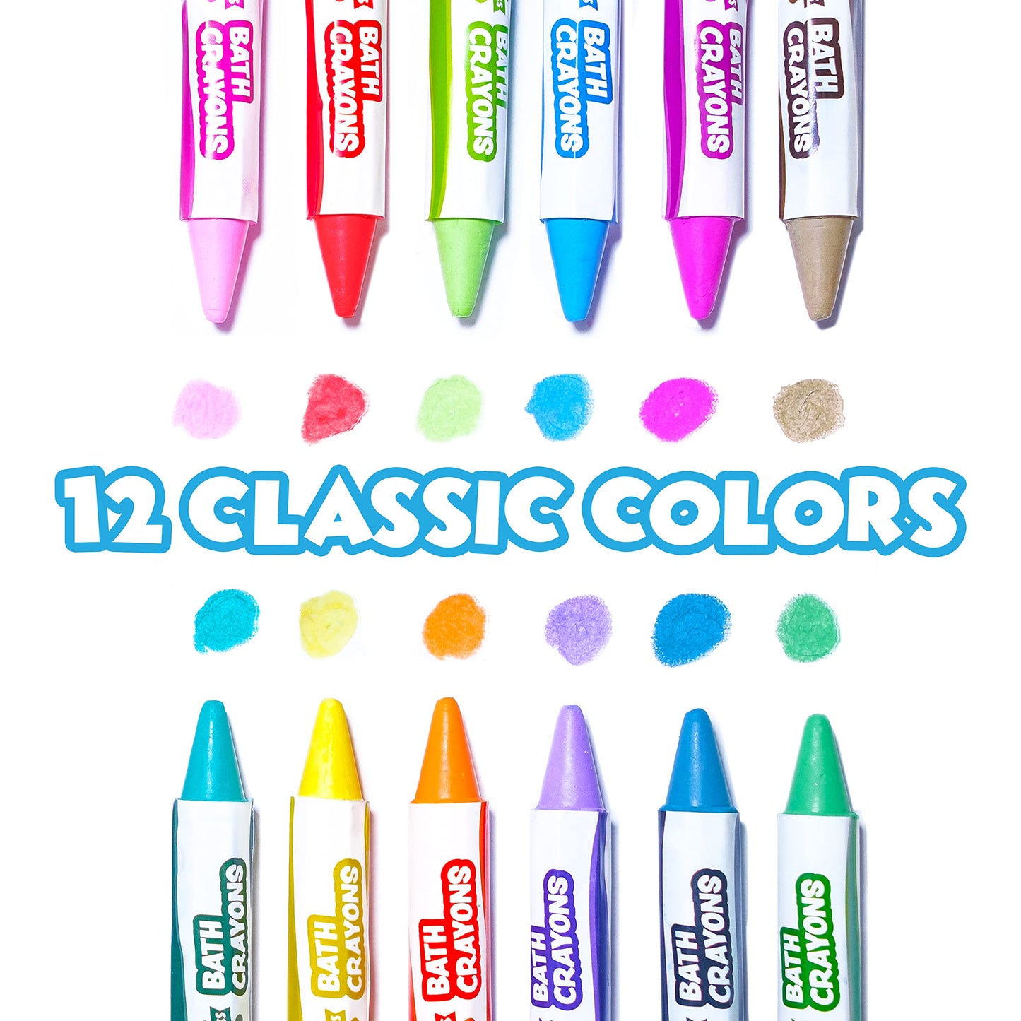 Tub Works® Smooth™ Bath Crayons Bath Toy, 12 Pack | Nontoxic, Washable Bath Crayons for Toddlers & Kids | Unique Formula Draws Smoothly & Vividly on