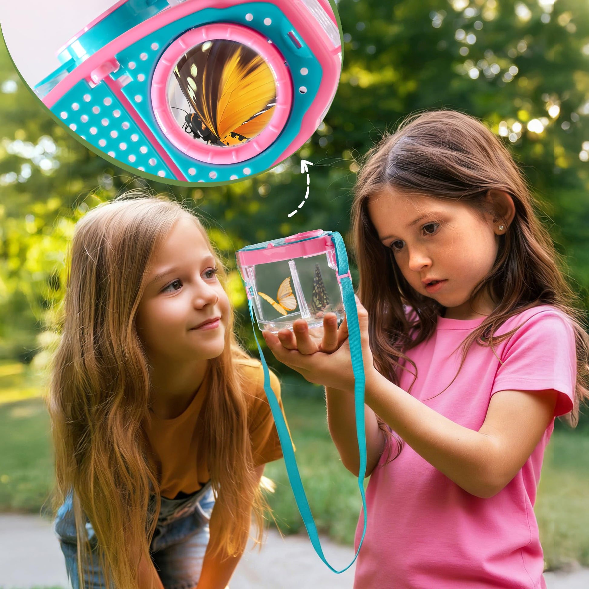 ROBOTIME 2-Person Bug Catcher Kit for Kids - Complete Pink Outdoor Explorer Set with Double Tools for Siblings & Friends (Ages 3+)