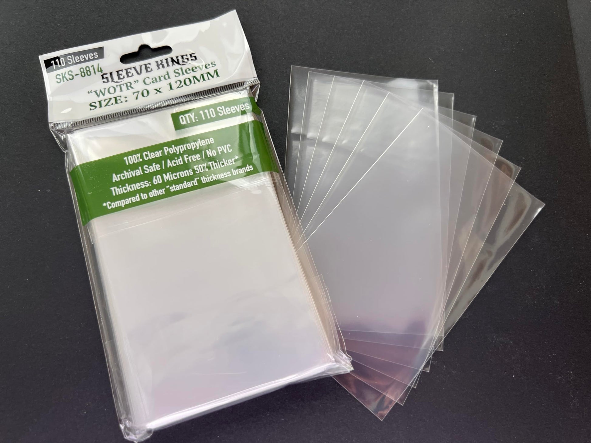 Sleeve Kings Standard Card Sleeves - 110 Count, Clear 60 Micron Thickness, Large Size (70 x 120 mm), Compatible with Cascadia & More - SKU: SKS-8814