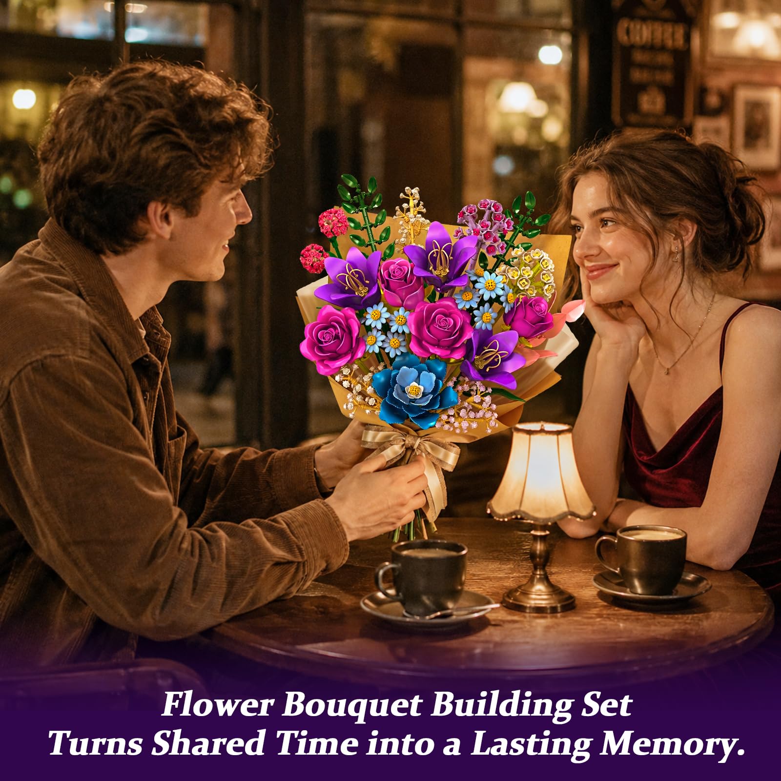 Flower Building Blocks Set, 19 DIY Flowers Bouquet Building Kit With Rose, Lily, Botanical Collection Block Toy For Adults Women Girls 6+, 1010 PCS