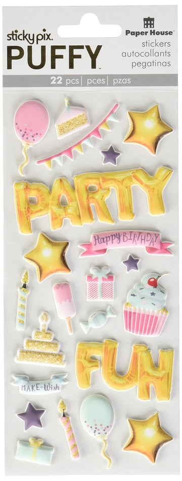 Paper House Productions STP-0074E Stickers Puffy Stickers, Party, 3 Pack