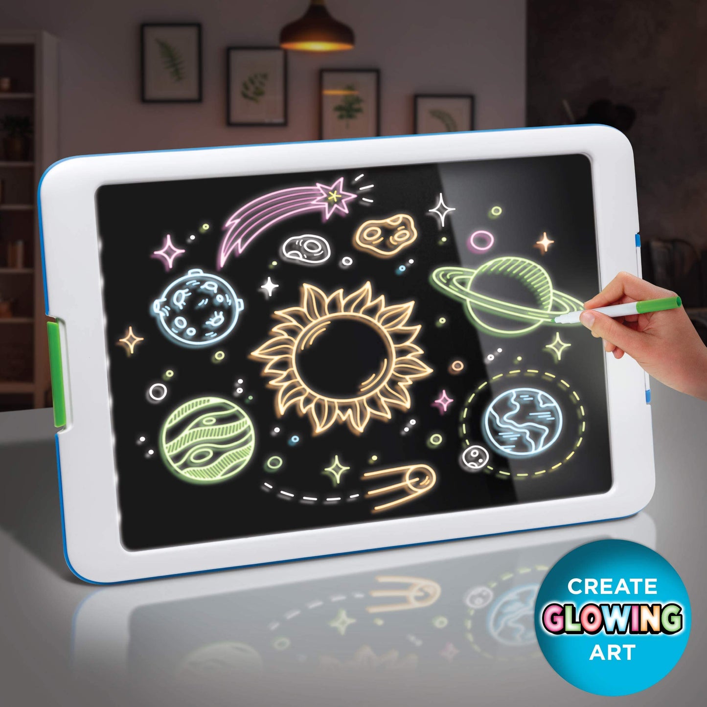 Discovery™ Kids Neon Glow Drawing Easel w/ 6 Color Markers, Built-in Kickstand/Wall Mount, 5 Light Modes, Easy Clean/Washable, Wide Screen, Flat