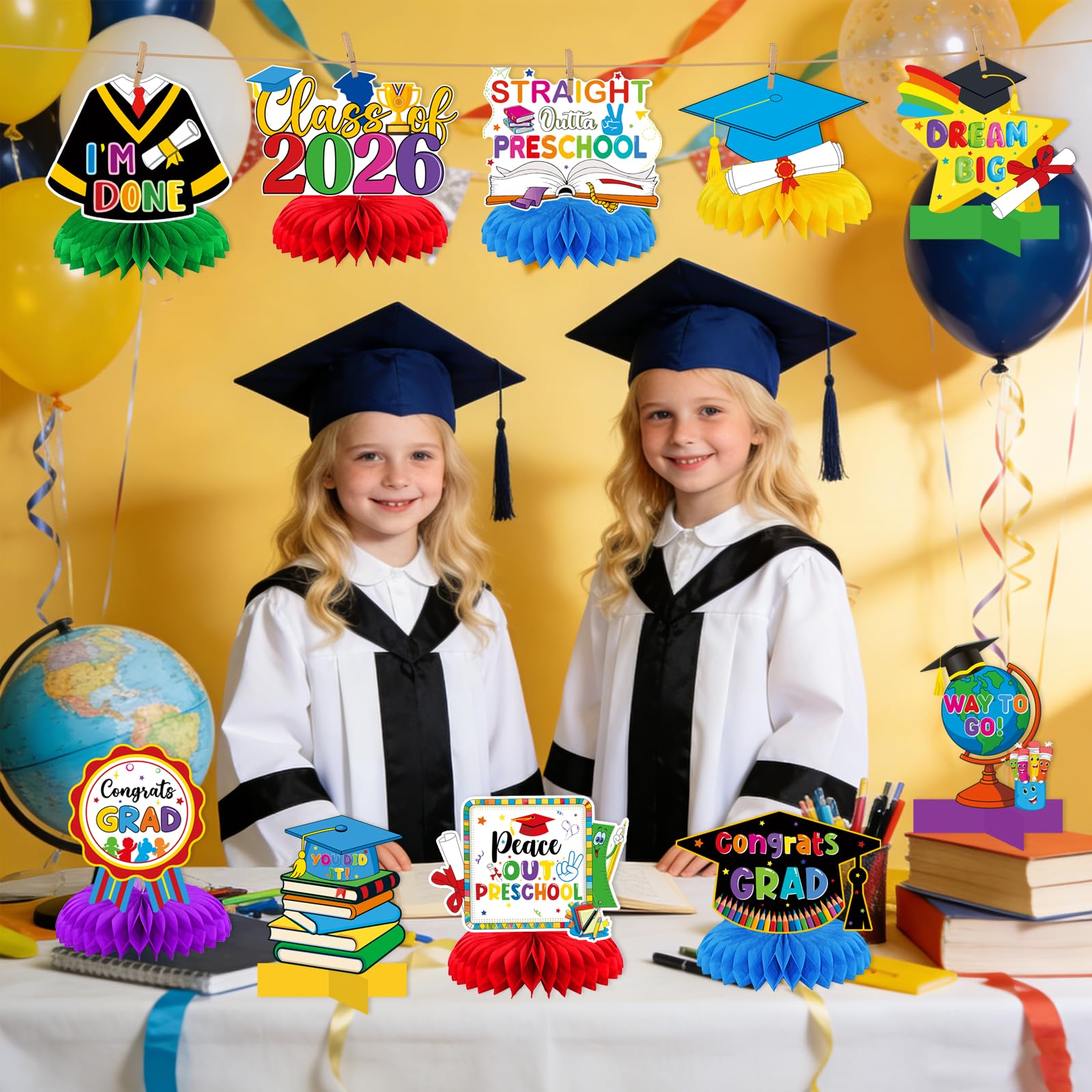 Preschool Graduations Decorations Class of 2026: 12pcs Preschool Graduation Honeycomb Centerpieces Kindergarden Graduation Table Decorations