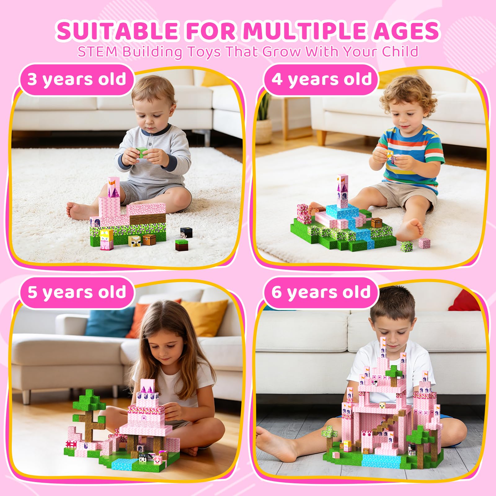 Uneviesyka Magnetic Blocks,100 PCS Magnetic Building Blocks Set STEM Montessori Sensory Educational Construction Cubes Toys,Christmas Birthday Easter
