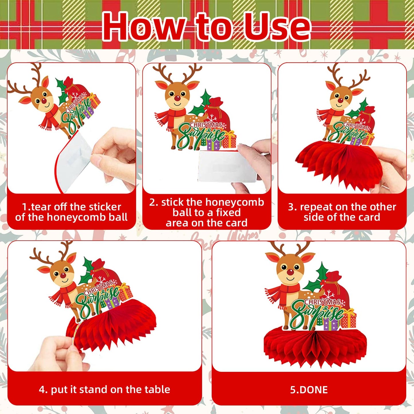10 Pcs Christmas Honeycomb Centerpieces - Xmas Holiday Honeycomb Table Toppers for Dining Table, Classroom, Office, and Home Décor