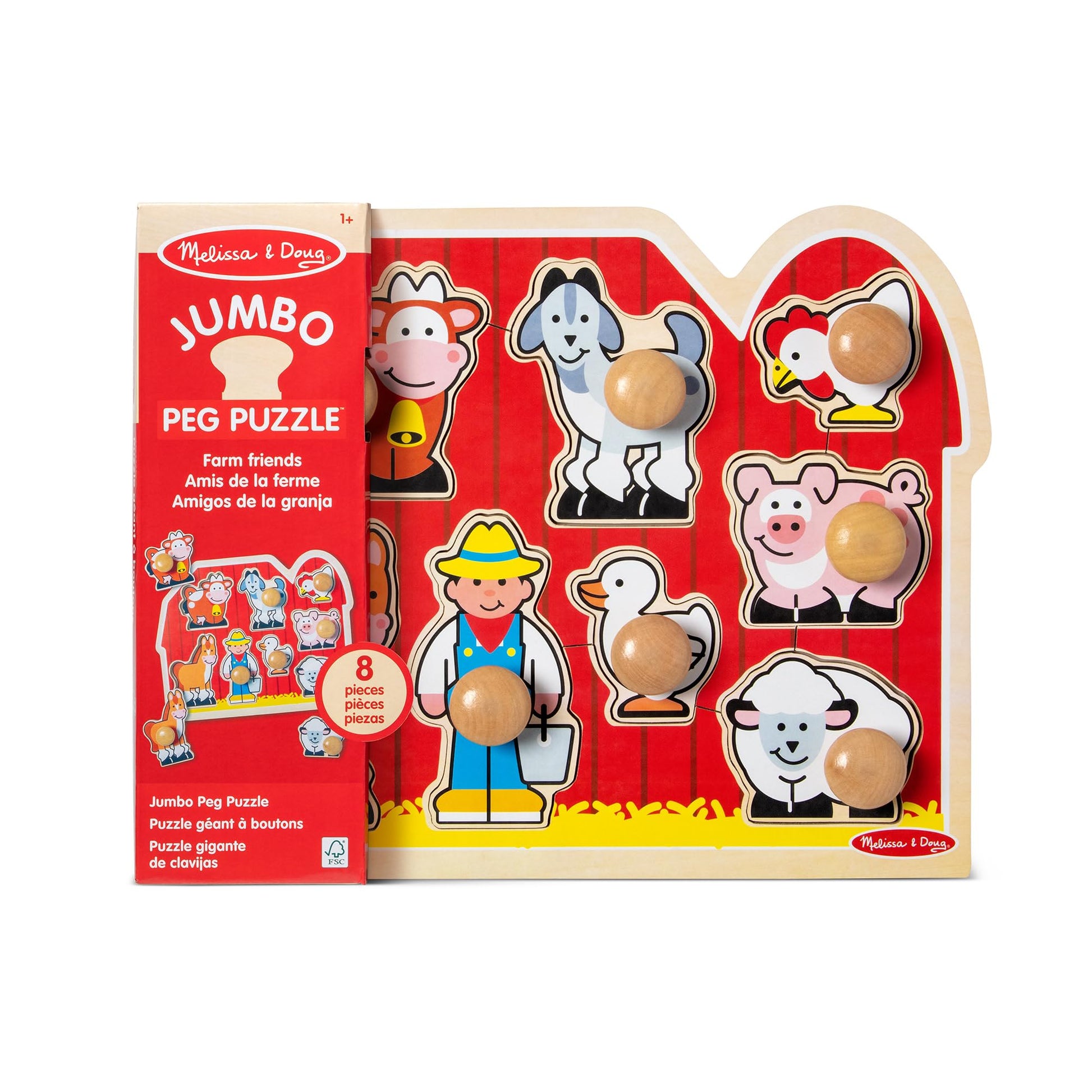 Melissa & Doug Farm Animals Jumbo Knob Wooden Peg Puzzle