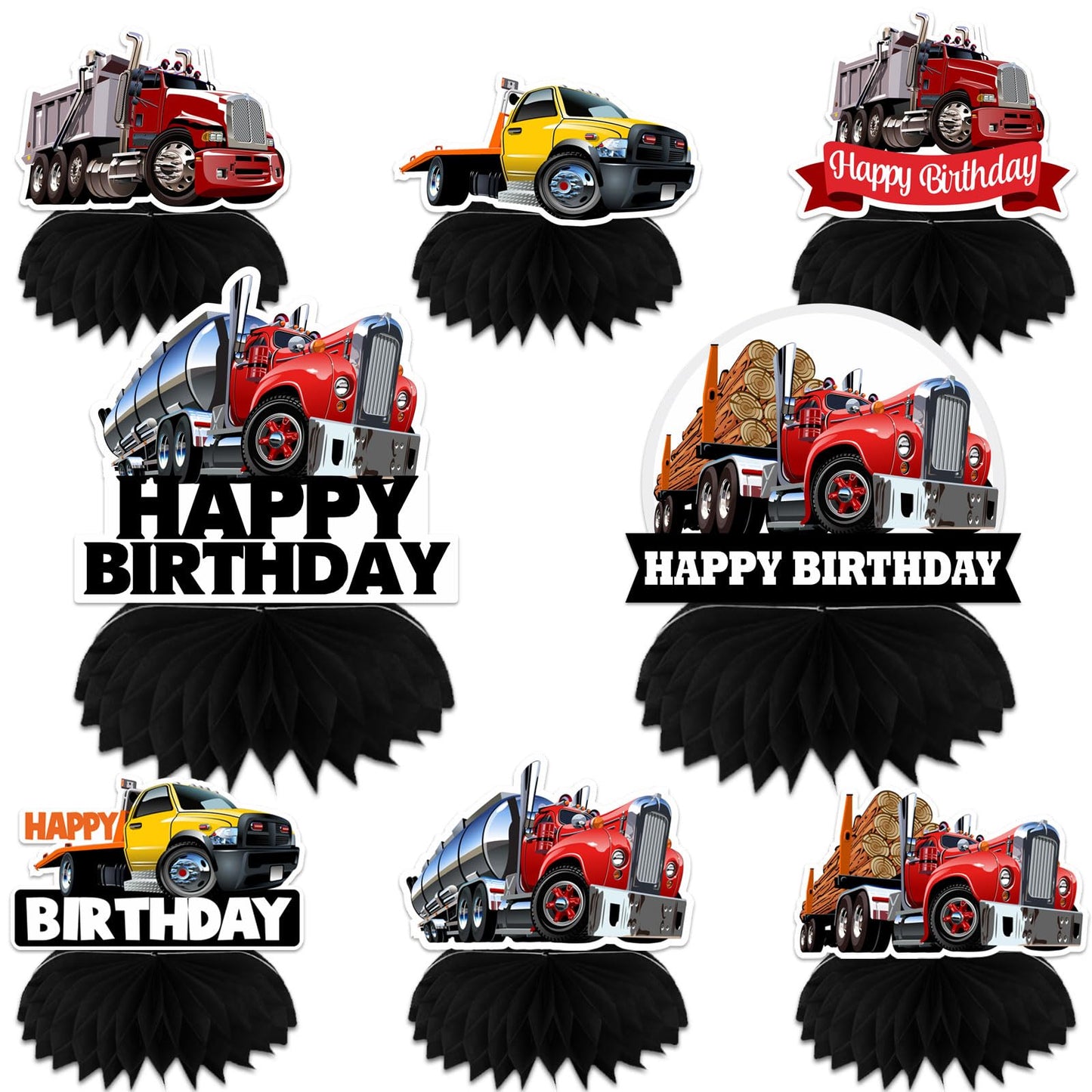 Heavy Trucks Semi Truck Happy Birthday Honeycomb Centerpieces Transportation Theme Decor for 1st Birthday Party Baby Shower Favors Supplies