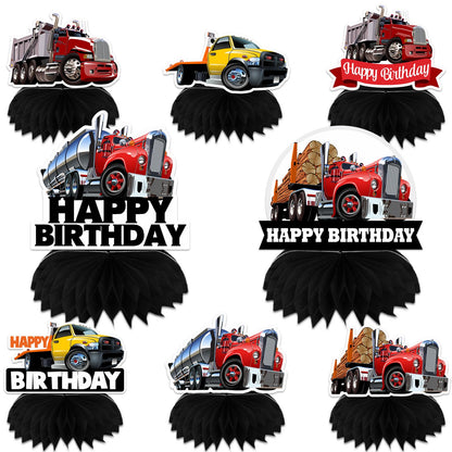 Heavy Trucks Semi Truck Happy Birthday Honeycomb Centerpieces Transportation Theme Decor for 1st Birthday Party Baby Shower Favors Supplies