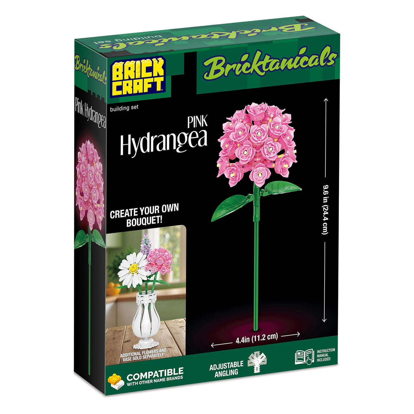 Brickcraft Botanicals Pink Hydrangea Flower Building Bricks Set - Compatible Building Blocks Kit for Adults & Kids - DIY Botanical Collection Home
