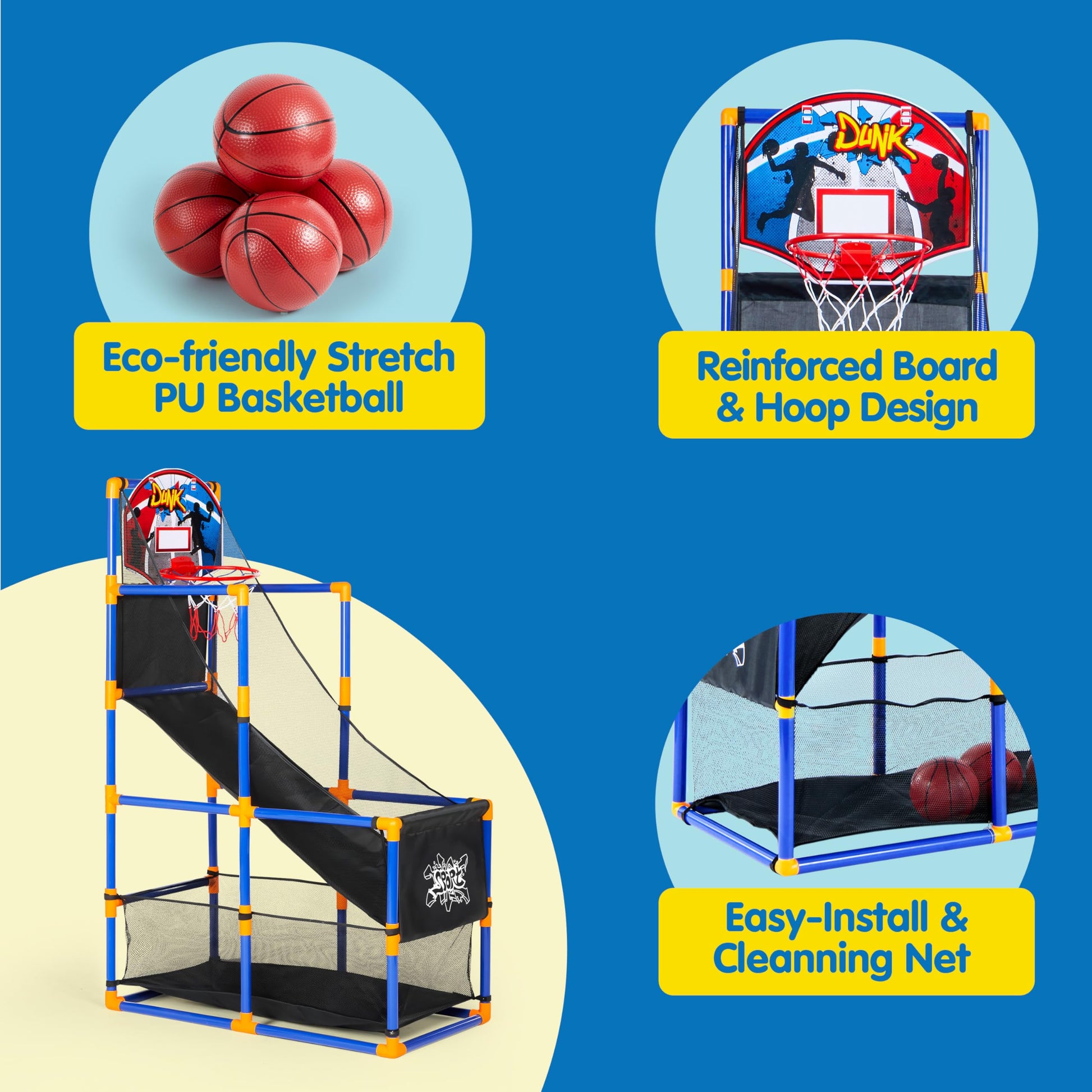 JOYIN Arcade Basketball Game Set with 4 Balls and Hoop for Kids 3+ Years Old Indoor Outdoor Sport Play - Easy Set Up - Air Pump Included - Ideal