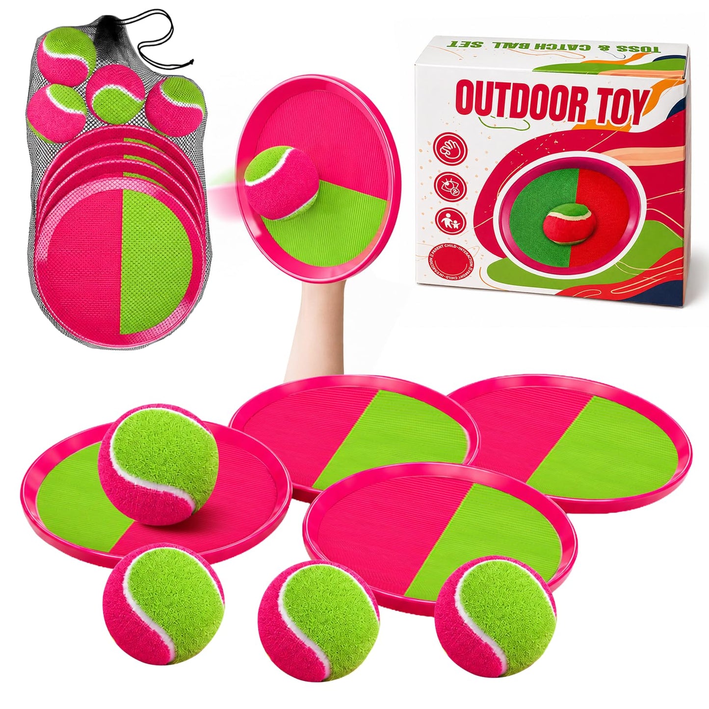 Toss and Catch Ball Set Boys Toys Outdoor Toys Yard Games Outside Games Beach Toys for Kids Ball and Catch Game with 4 Paddles and 4 Balls