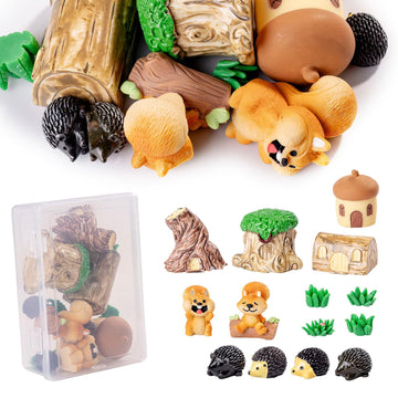 14 Pcs Mini Resin Squirrel Hedgehog Miniature Squirrel Figures Tiny Resin Squirrel Mini Forest Animal Figures Garden Accessories Cupcake Topper Decor