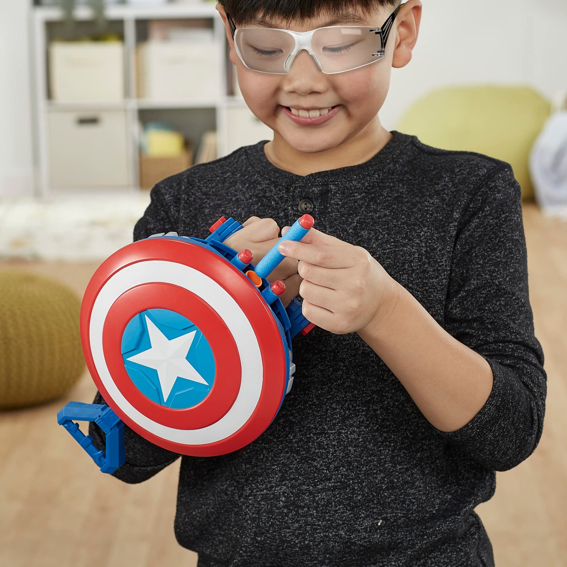 Marvel Mech Strike Mechasaurs Captain America Redwing Blaster, NERF Blaster with 3 Darts, Role Play Super Hero Toys for Kids Ages 5 and Up