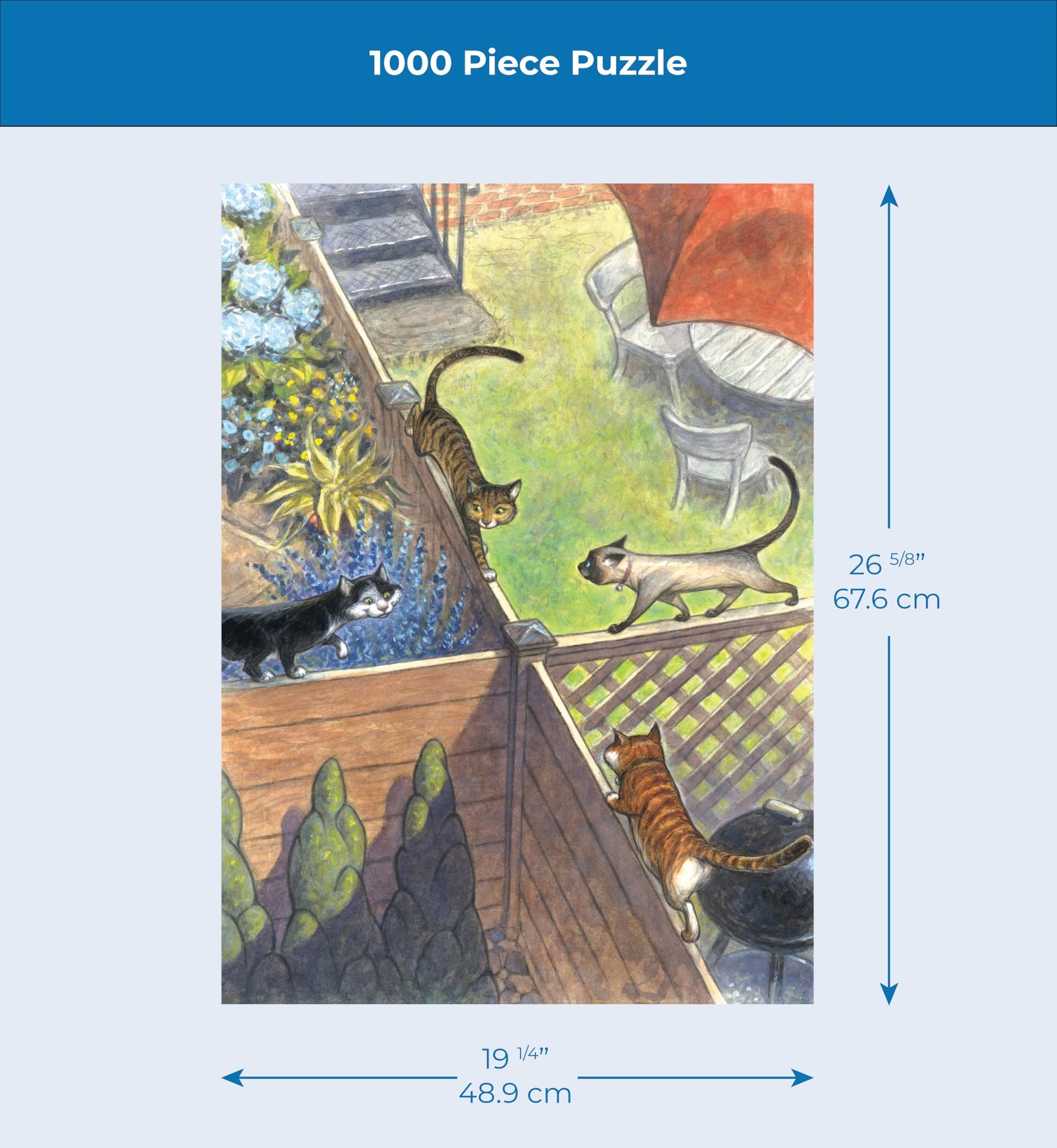 New York Puzzle Company - Peter de Sève Good Fences - 1000 Cat Piece Jigsaw Puzzle by Peter de Sève