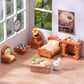 5-Piece Brown Dollhouse Furniture Kit - DIY Decoration Accessories Set, Living Room, Bedroom Furniture (Bed, Sofa, Record Player, Fireplace