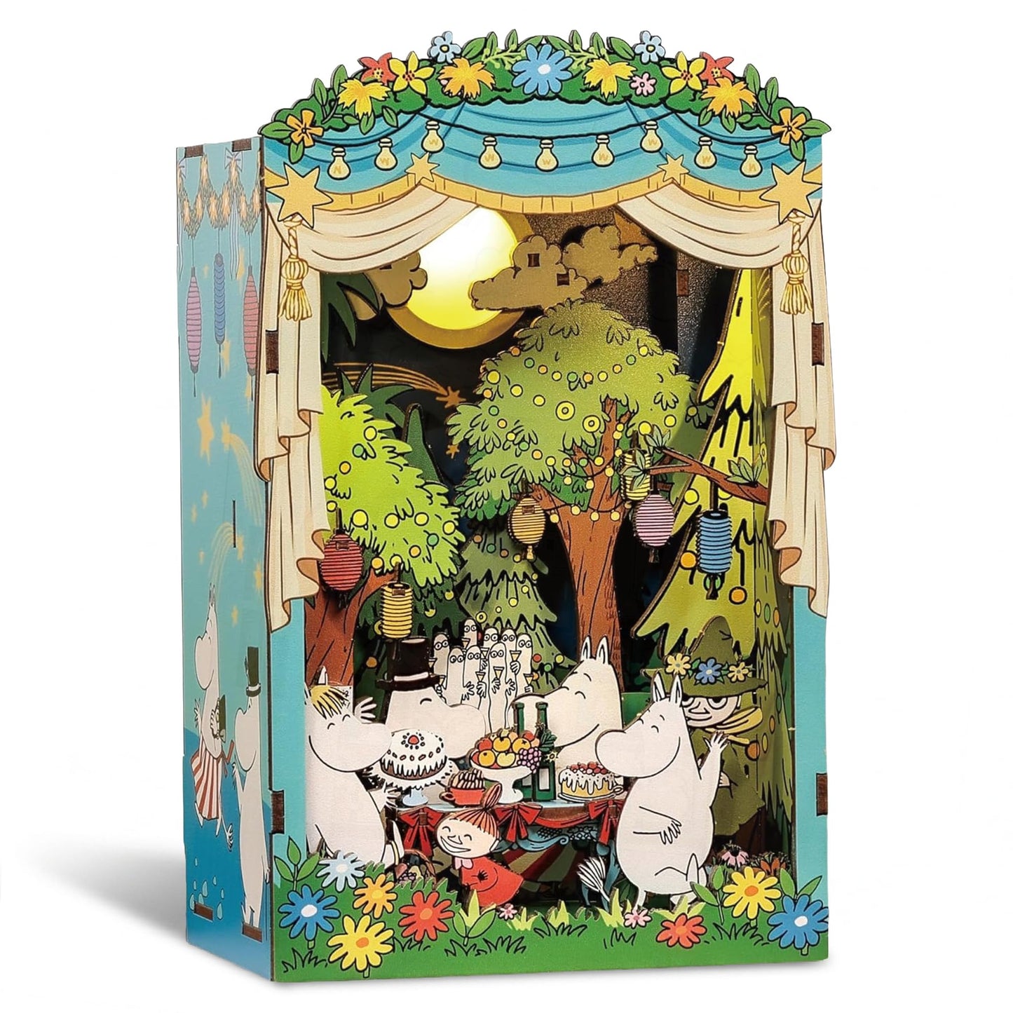 Hands Craft Moomin Moominous Dance Party Book Nook Kit - Fun 3D Puzzle with Touch LED Lights - DIY Wooden Craft Kit for Bookshelf Decor & Gifts