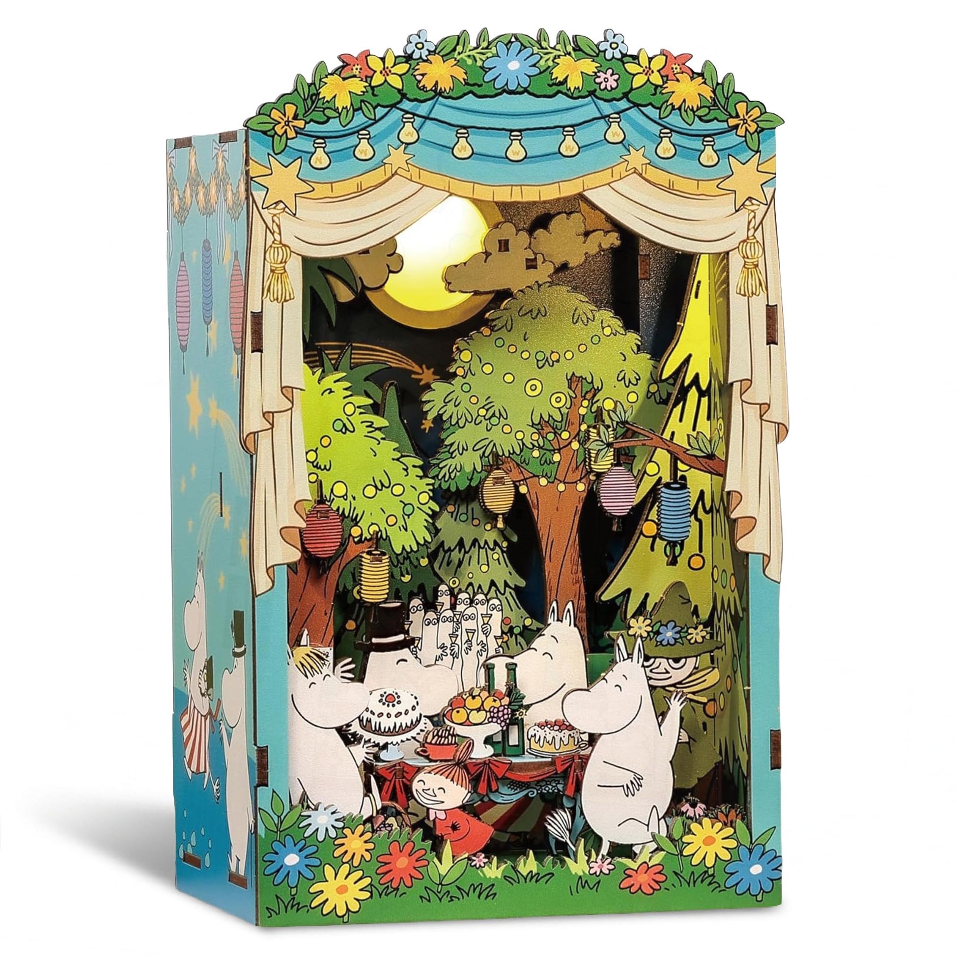 Hands Craft Moomin Moominous Dance Party Book Nook Kit - Fun 3D Puzzle with Touch LED Lights - DIY Wooden Craft Kit for Bookshelf Decor & Gifts
