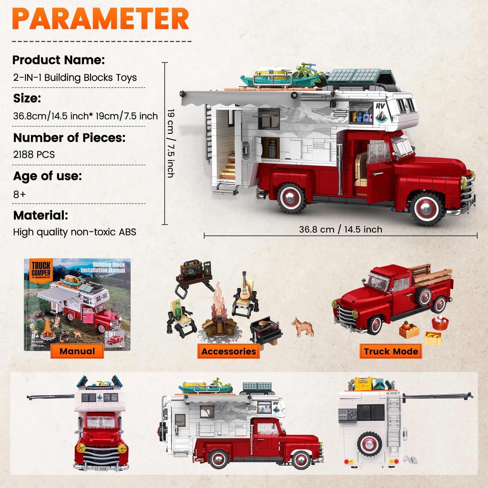 Zylvoxia Camper Van Buliding Block for Adults, 2 in 1 Include Camper Rvs and Farm Pick-up Trucks Building Block Gift for Teens and Adults, Farm Trucks