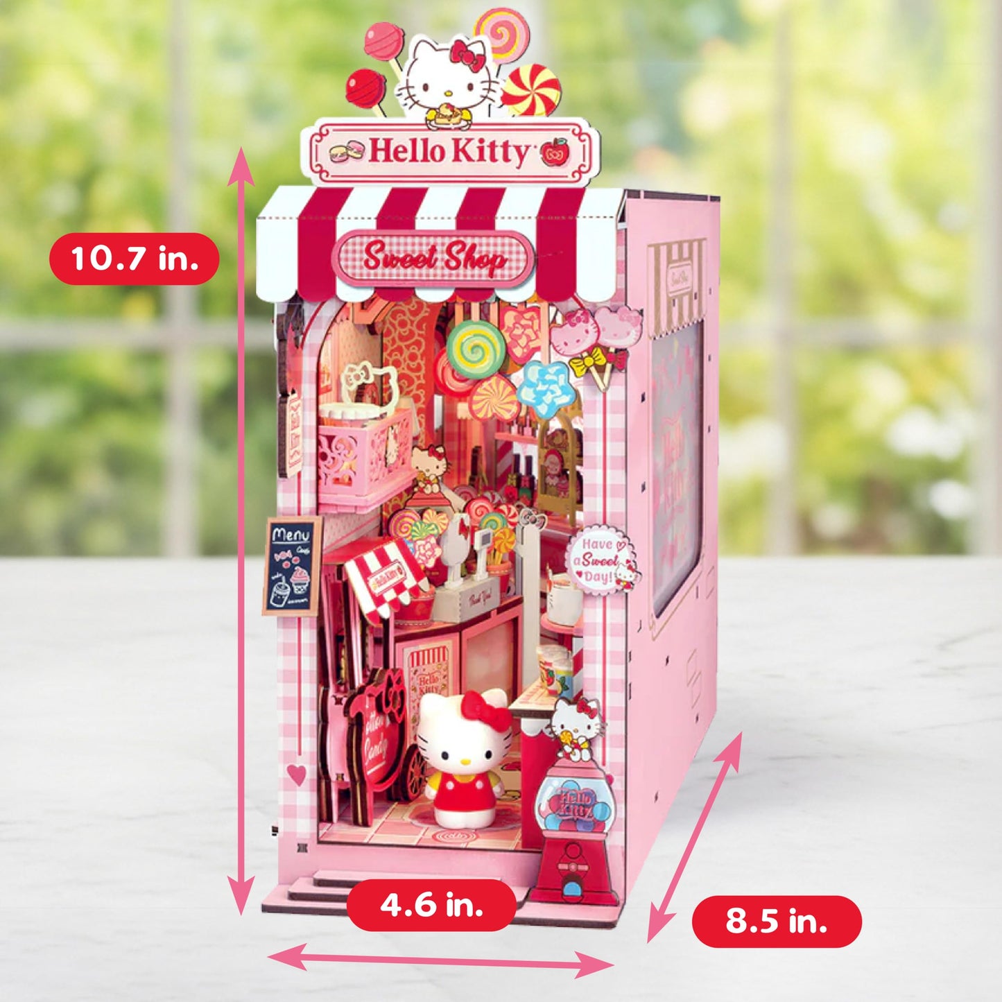 Hands Craft Hello Kitty Sweet Shop Book Nook Kit - Official Sanrio DIY Miniature Shelf Insert with Touch LED - 149-Piece 3D Puzzle for Adults & Teens