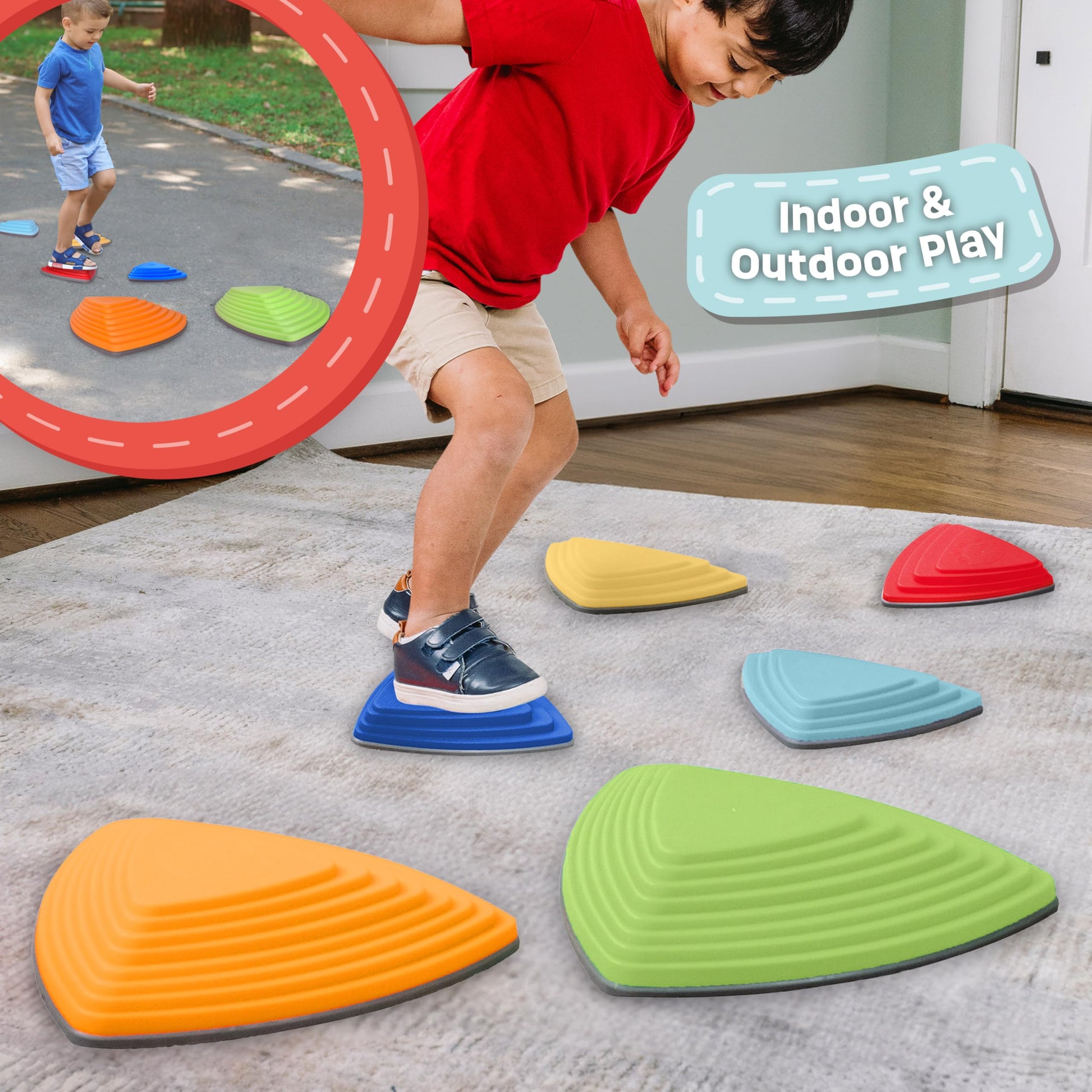 Kids Balance Stepping Stones (6 Pack), Non-Slip, Gross Motor Skills & Indoor/Outdoor Play, Jumping Stones Steps Stones, Obstacle Course Coordination