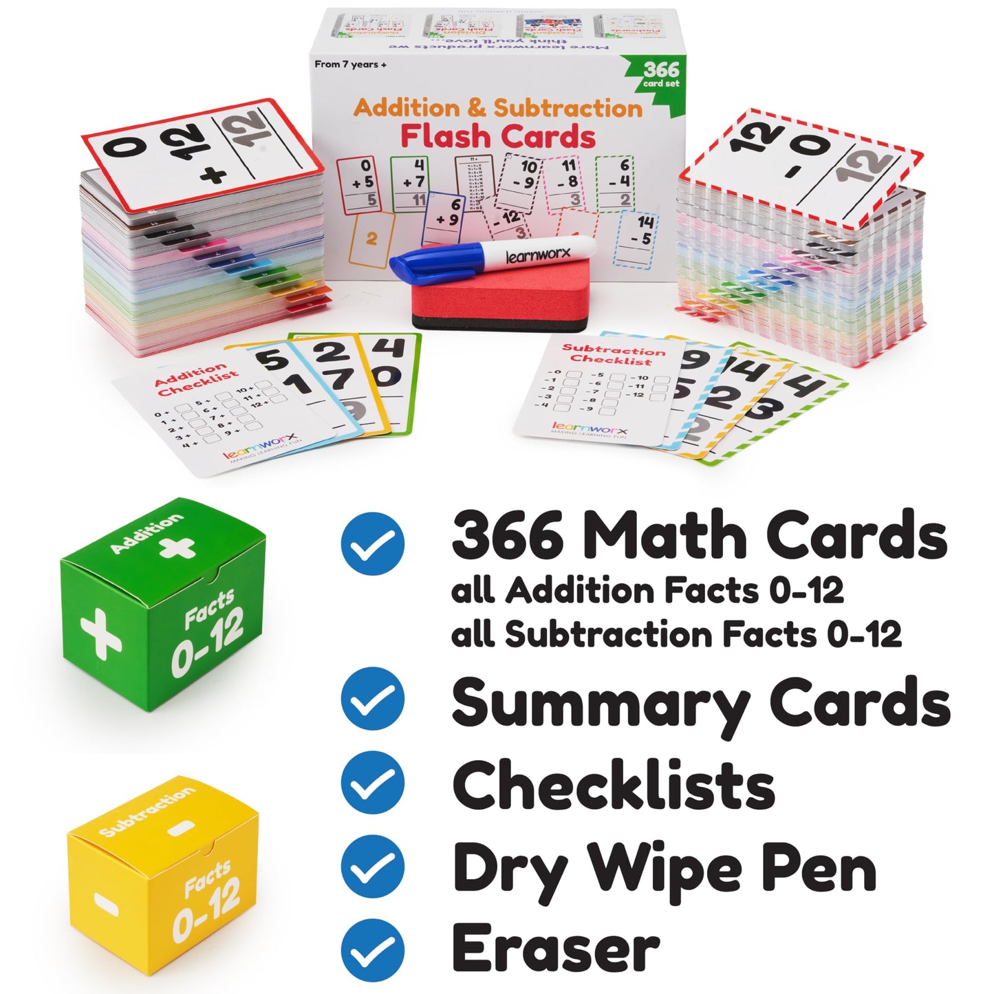 Addition and Subtraction Flash Cards 1st Grade | 366 Math Flash Cards 2nd Grade & 3rd | Subtraction & Addition | Math Facts 0-12 | for Kids Ages 4 5 6