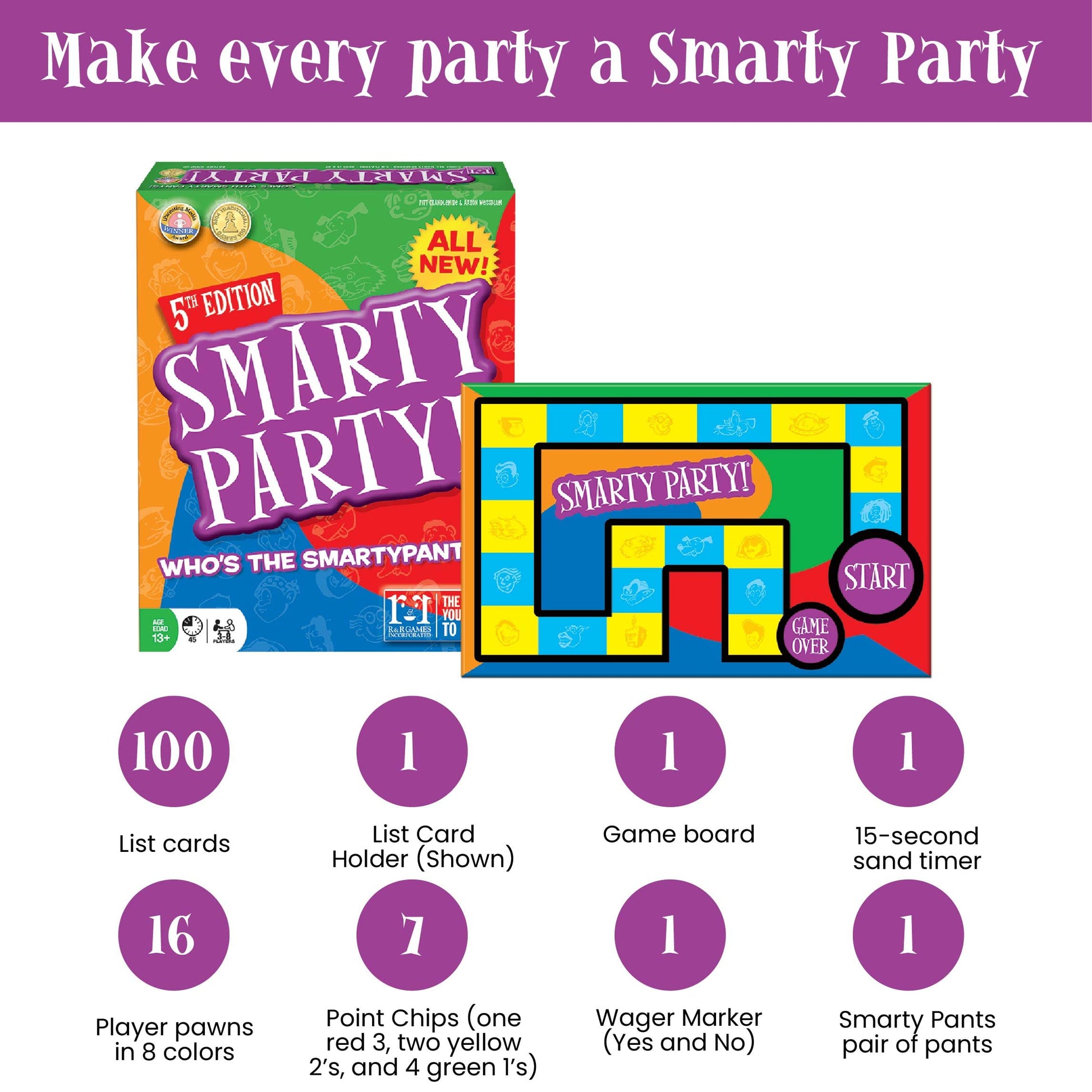 R&R Games Smarty Party 5th Edition Family Trivia Party Game for Ages 13+, 3-8 Players
