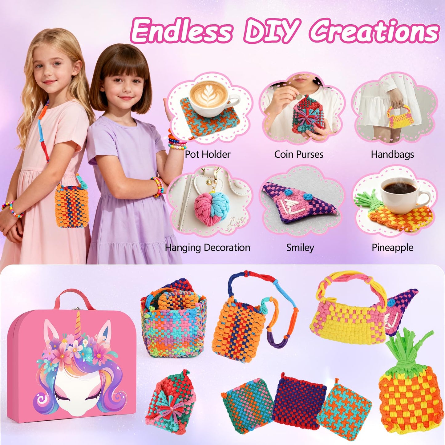 Combaybe Weaving Loom Kit Toys Gift for Kids and Adults-DIY Arts and Crafts Beginner-Friendly Potholder Loom Kit with Loops Tools Funny Birthday Gifts