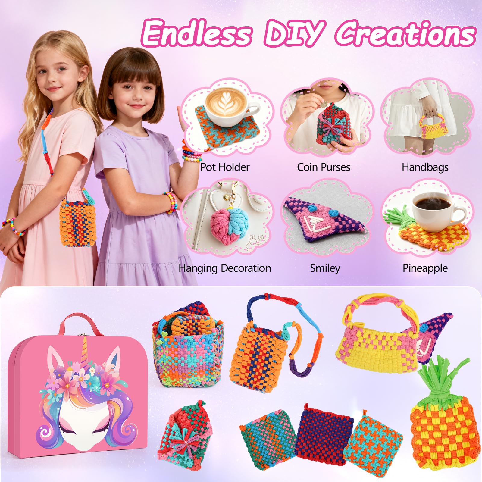 Combaybe Weaving Loom Kit Toys Gift for Kids and Adults-DIY Arts and Crafts Beginner-Friendly Potholder Loom Kit with Loops Tools Funny Birthday Gifts