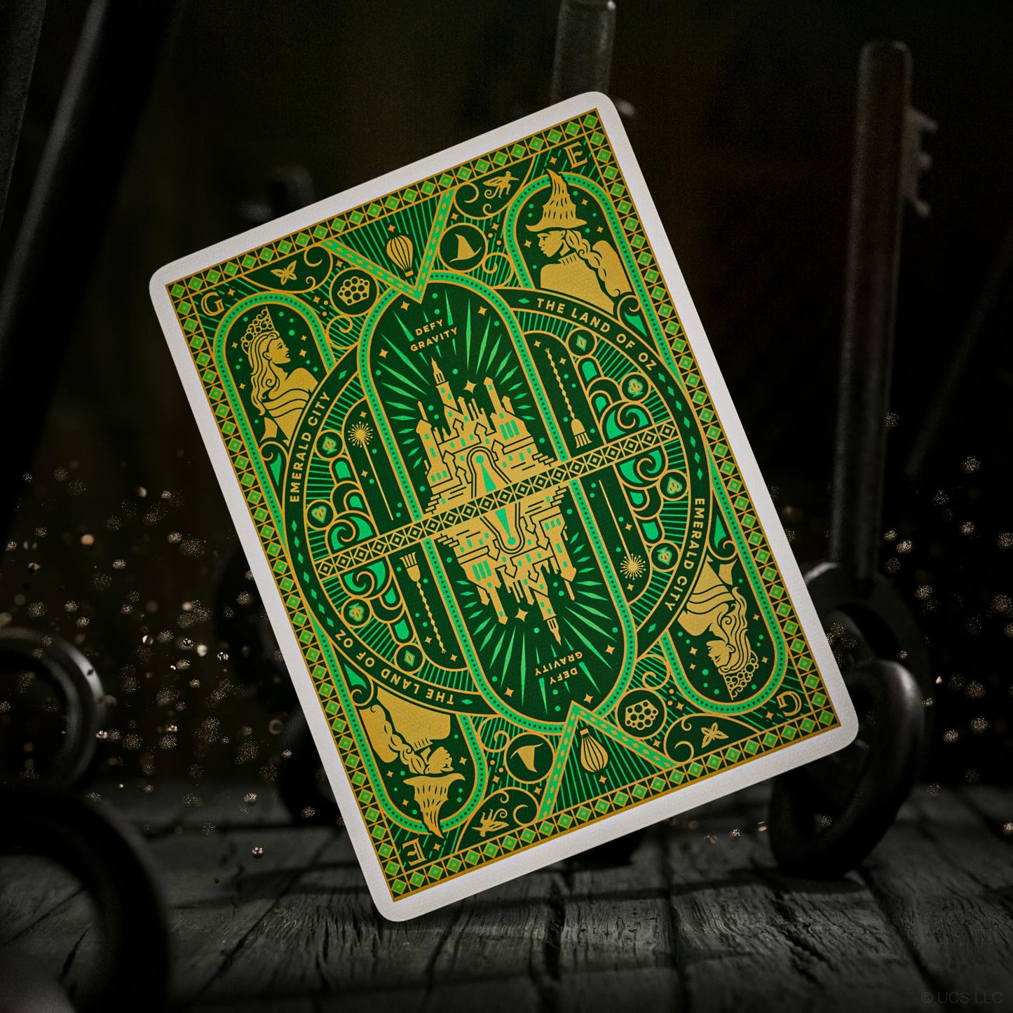 theory11 Wicked Playing Cards - Green Gold Oz Theme Poker Deck with Glinda & Elphaba Artwork, Magic, Cardistry, Game Night, Theater Fan Gift for Card