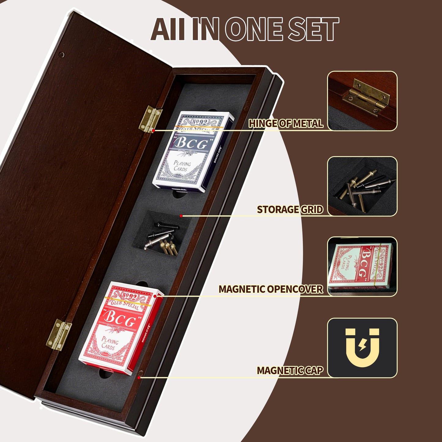 Premium Solid Wood Cribbage Board Game Set - 2/3/4 Player Classic Card Strategy Game with Integrated Storage, Metal Pegs & Deck of Cards | Elegant