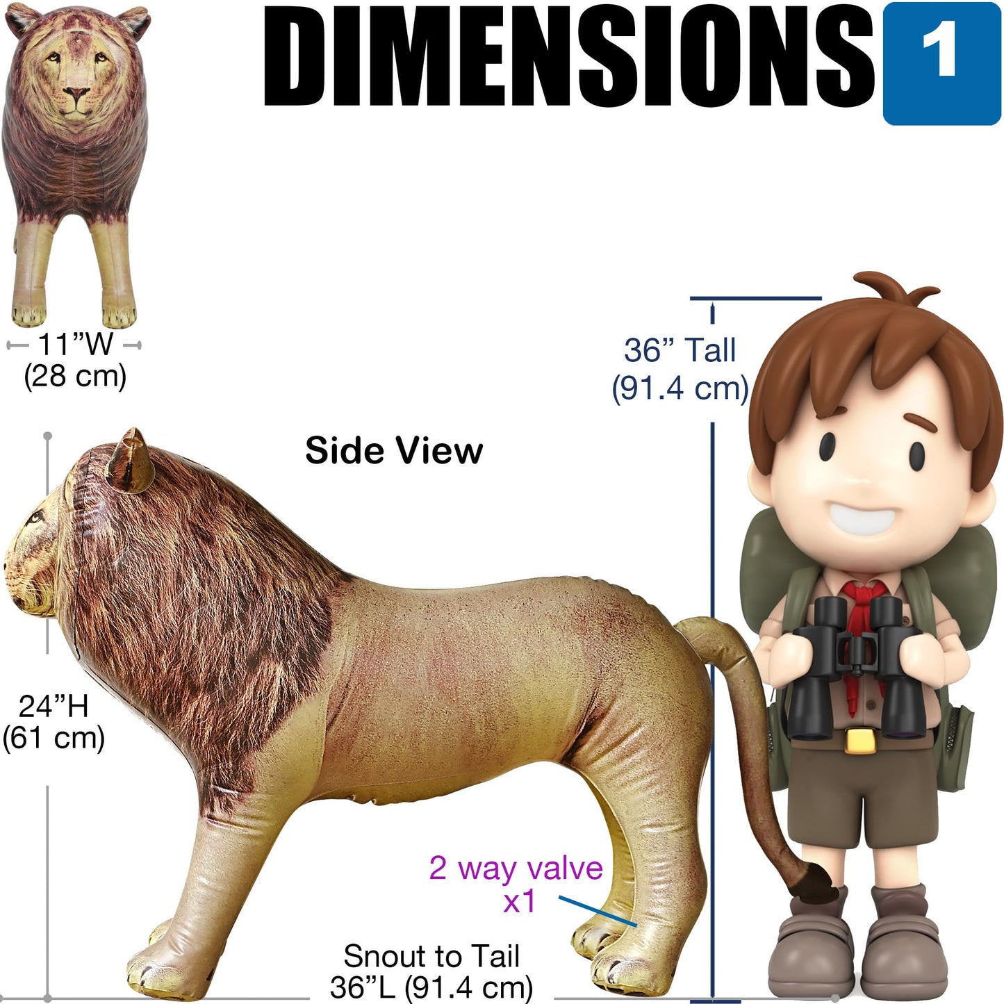 Jet Creations Inflatable Male Lion with Mane Stuffed Animal, Standing - Ideal for Safari or Wildlife Theme Parties, Favors, and Decorations, Size 36