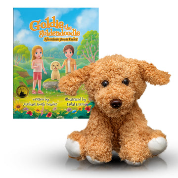 LAHEY LANE Goldie The Goldendoodle Stuffed Animal and Award Winning Children's Storybook, New Sturdy Cover Storybook with Ultra Soft Golden Retriever
