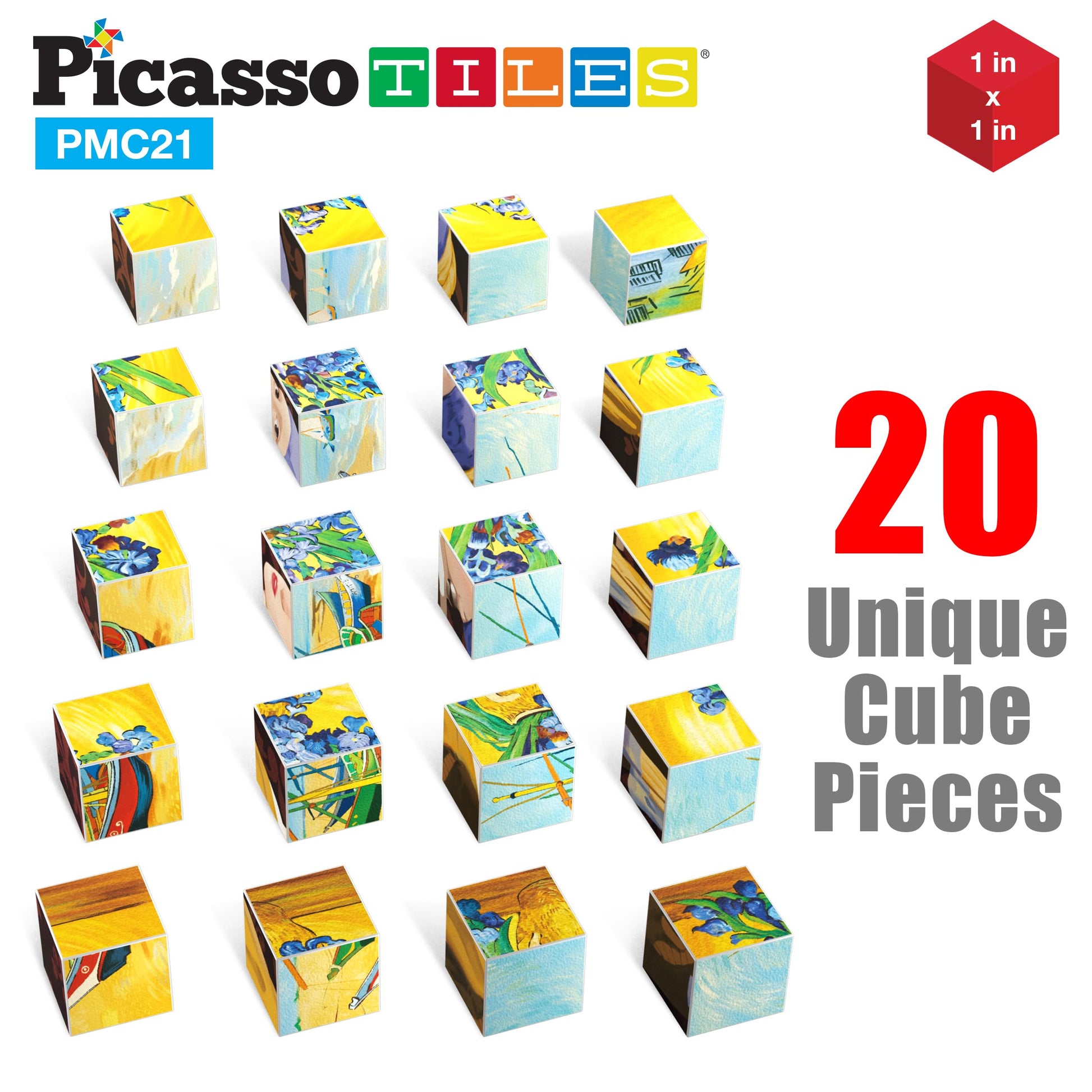 PicassoTiles 1” Magnetic Puzzle Building Cubes Blocks of Popular World Famous Art Paintings with Free Frame, Educational STEAM Toys for 3+ Year Old