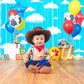 Cartoon Toy Inspired Story Birthday Party Decoration, 2 Pack Story Party Photo Booth Prop, Blue Sky White Cloud Fringe Curtains Tinsel Photo Streamers