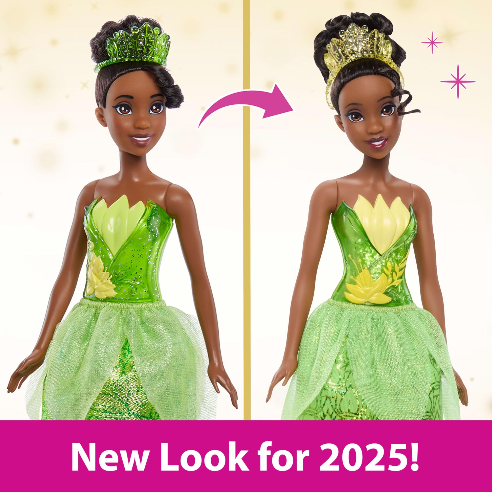 Mattel Disney Princess Tiana Doll in Sparkling Fashion with Removable Skirt, Tiara and Shoes, Posable & Collectible, Inspired by Movie