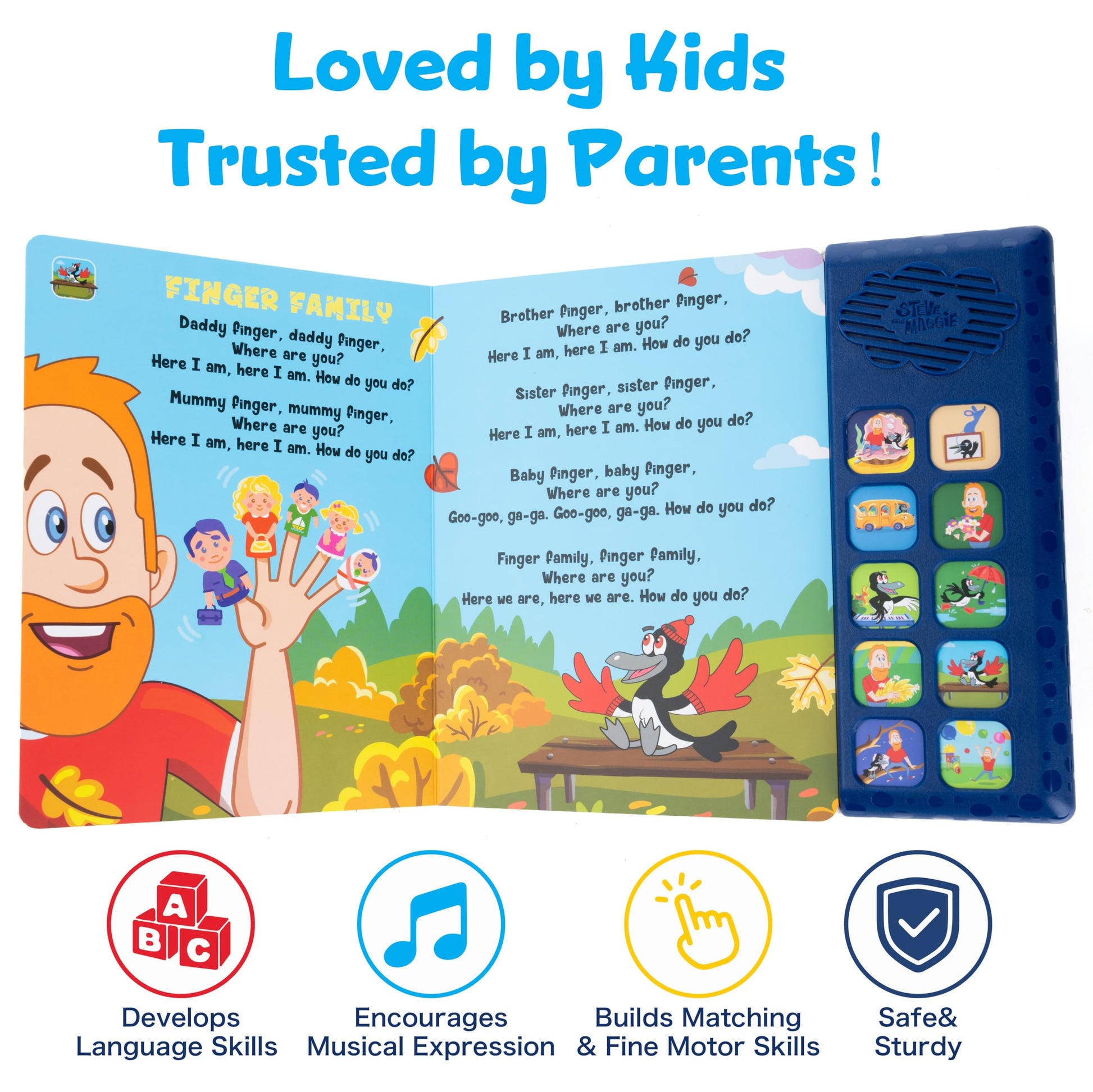 Steve and Maggie Sound Book - 10 Button Interactive Nursery Rhymes, Musical Books for Toddlers 1-3, Talking Books for Kids, Sing Along Baby Music