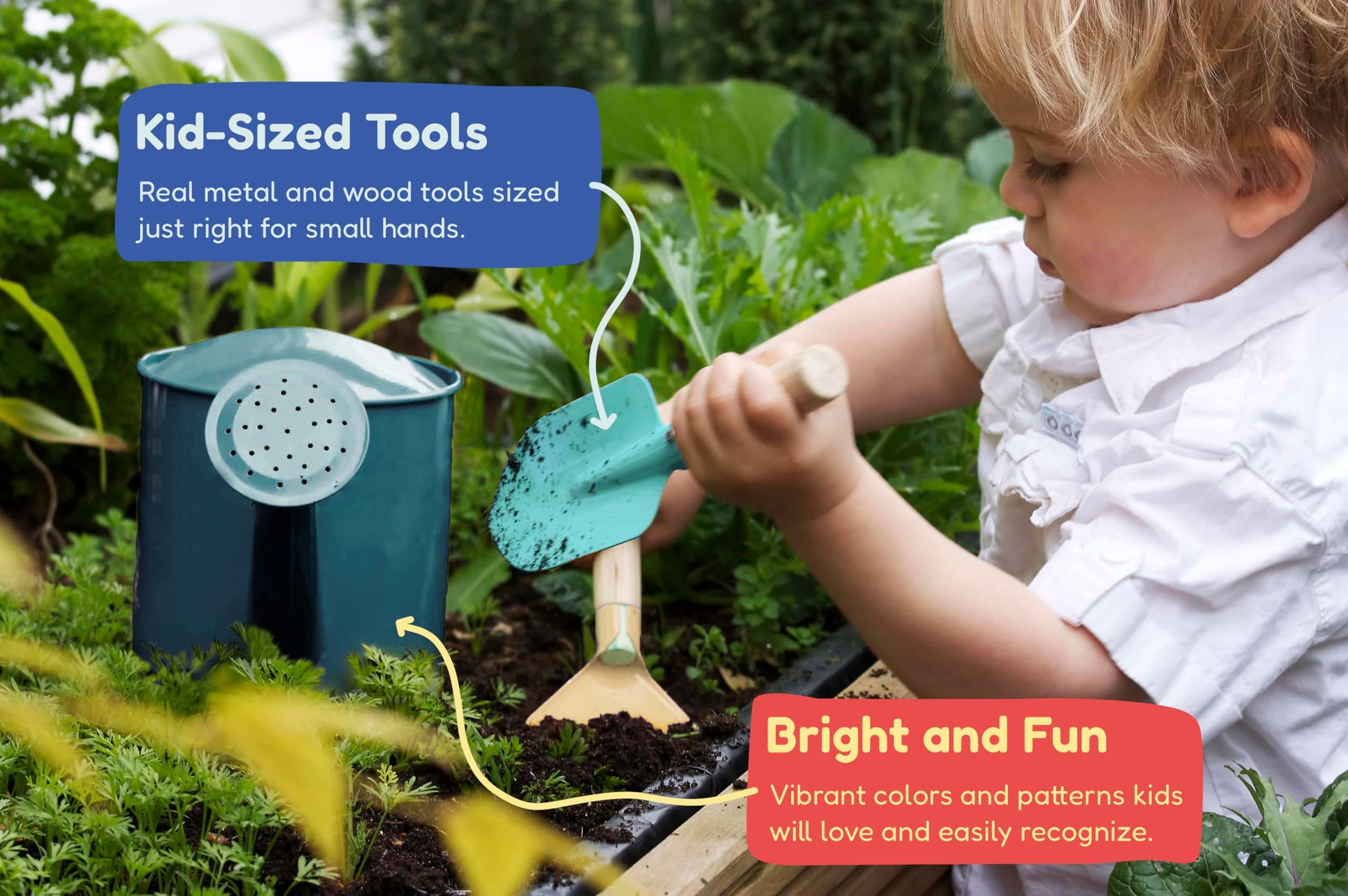 Gardening Set, Tool Kit, for Kids, STEM, Includes Tote Bag, Spade, Watering Can, Rake, Fork, Trowel and Gloves (Ocean Blue)