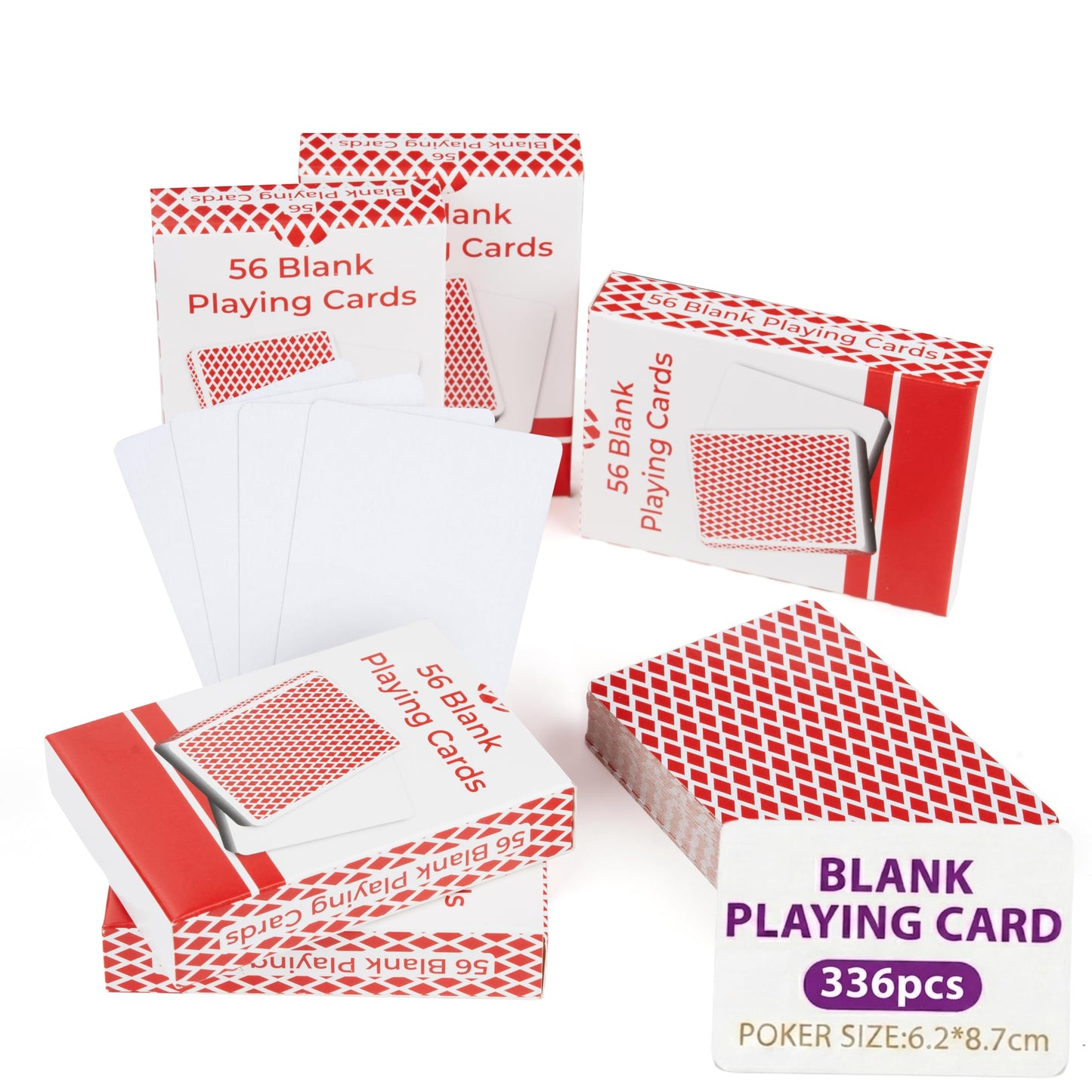336PCS Blank Playing Cards, 6 Pack of 56 Each, 2.44" x 3.42" Red Checkered Diamond Back, Premium 300GSM Blank Cards, Suitable for Team Building