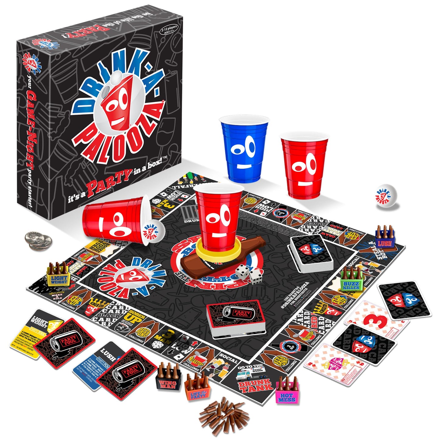 DRINK-A-PALOOZA: The Monopoly of Drinking Game | The Party Board Game that Combines Beer Pong, Flip Cup, Kings Cup, Drinking Card Games & More Fun