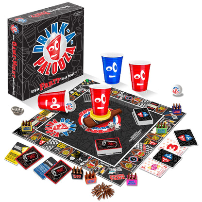 DRINK-A-PALOOZA: The Monopoly of Drinking Game | The Party Board Game that Combines Beer Pong, Flip Cup, Kings Cup, Drinking Card Games & More Fun
